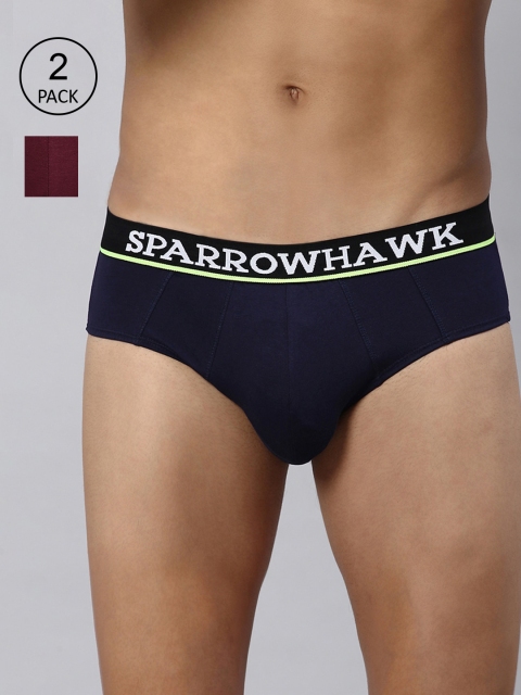 

SPARROWHAWK Men Pack Of 3 Solid Cotton Basic Briefs 0222MBFSOML2OE22, Navy blue