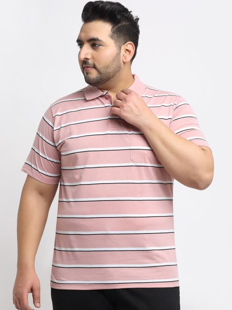 

VENITIAN Men Peach-Coloured Regular Fit Striped Polo Collar Cotton T-shirt
