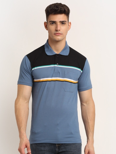 

VENITIAN Men Blue Striped Polo Collar T-shirt