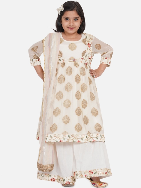

Little Bansi Girls Cream-Coloured Ethnic Motifs Empire Kurti with Palazzos & With Dupatta