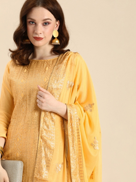 

Shaily Yellow & Golden Sequinned Chinon Unstitched Dress Material
