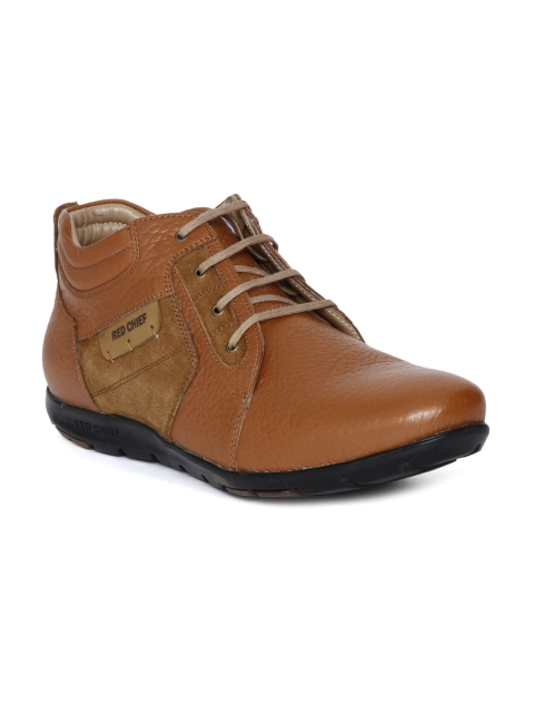 

Red Chief Men Tan Brown Solid Leather Mid-Top Derbys