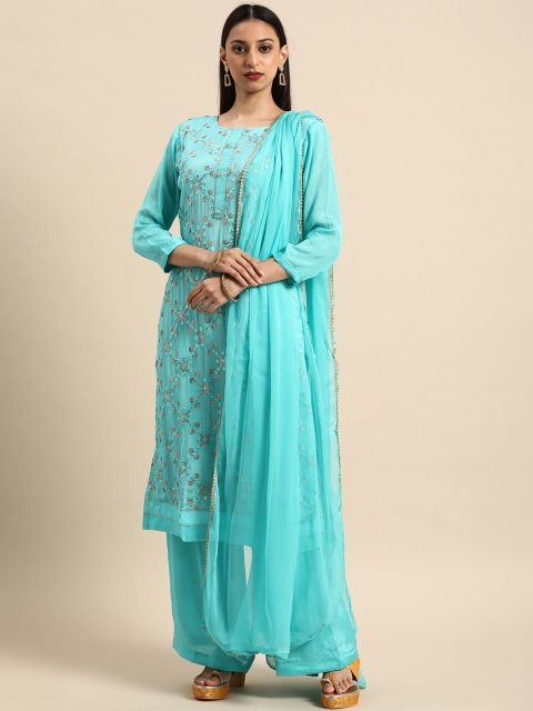 

Shaily Blue Embroidered Silk Chiffon Unstitched Dress Material