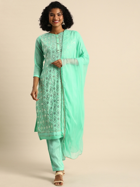 

Shaily Blue & Silver Embroidered Silk Chiffon Unstitched Kurta Set Material