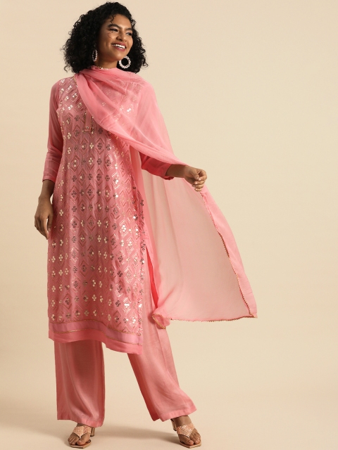 

Shaily Pink Embroidered Silk Chiffon Unstitched Dress Material