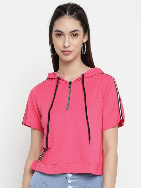 

V2 Value & Variety Magenta Solid Hooded Crop Top