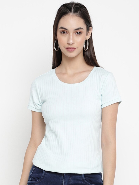 

V2 Value & Variety Women Blue Striped Regular Fit Cotton T-shirt