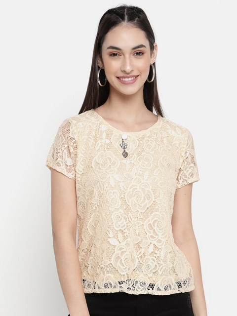 

V2 Value & Variety Beige Floral Net Top