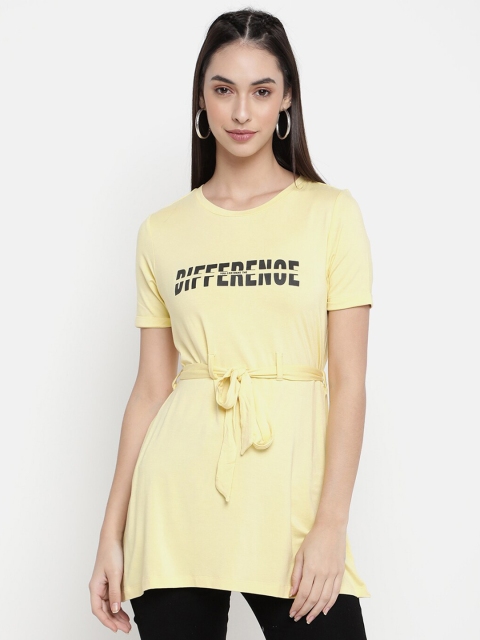 

V2 Value & Variety Women Yellow & Black Printed Longline Top with Belt