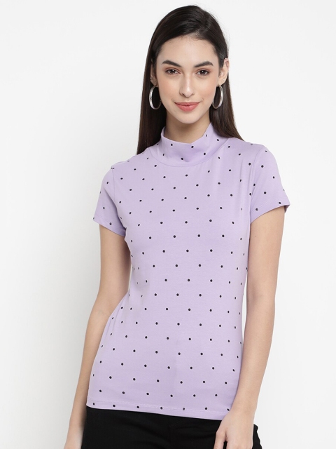 

V2 Value & Variety Women Lavender & Black Polka Dot Print High Neck T-shirt