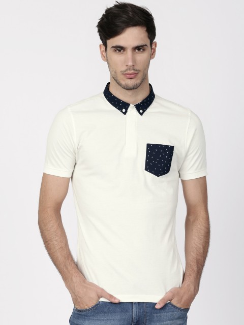 

ether Men White Solid Polo Collar T-shirt