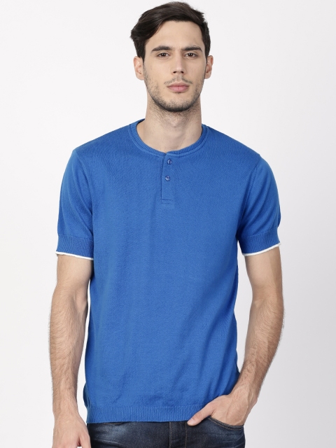 

ether Men Blue Solid Henley T-shirt