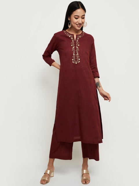 

max Women Maroon Ethnic Motifs Yoke Design Kurta with Trousers & Dupatta