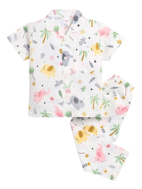 

NAUTI KIDZ Boys White & Yellow Printed Pure Cotton Pyjama Set