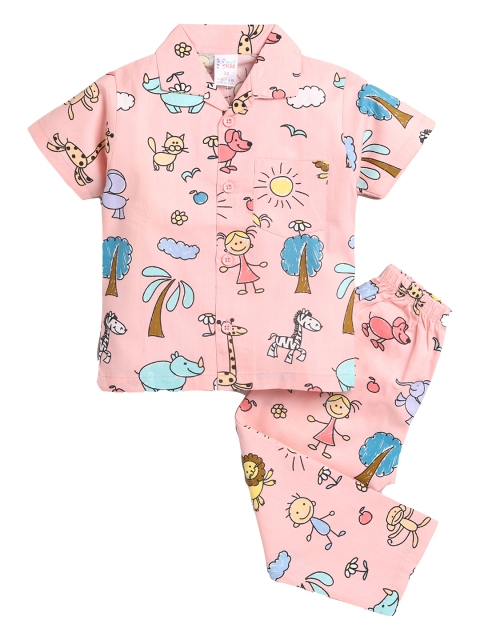 

NAUTI KIDZ Boys Peach-Coloured & Black Printed Pure Cotton Pyjama Set