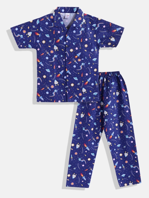 

NAUTI KIDZ Boys Blue & Orange Printed Cotton Pyjama Set