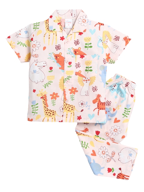 

NAUTI KIDZ Boys Pink & Blue Printed Cotton Pyjama Set