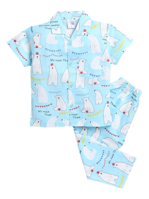 

NAUTI KIDZ Boys Blue & White Printed Pure Cotton Pyjama Set