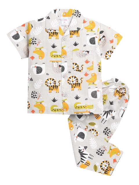 

NAUTI KIDZ Boys Grey & Yellow Printed Cotton Pyjama Set