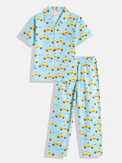 

NAUTI KIDZ Boys Blue & Yellow Conversational Printed Cotton Pyjama Set