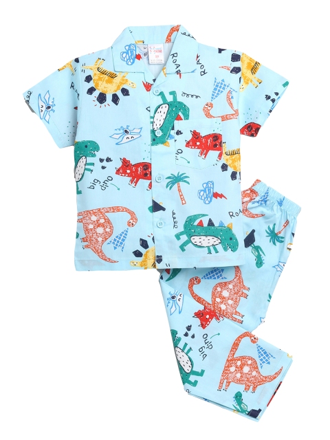

NAUTI KIDZ Boys Blue & Red Printed Pure Cotton Pyjama Set