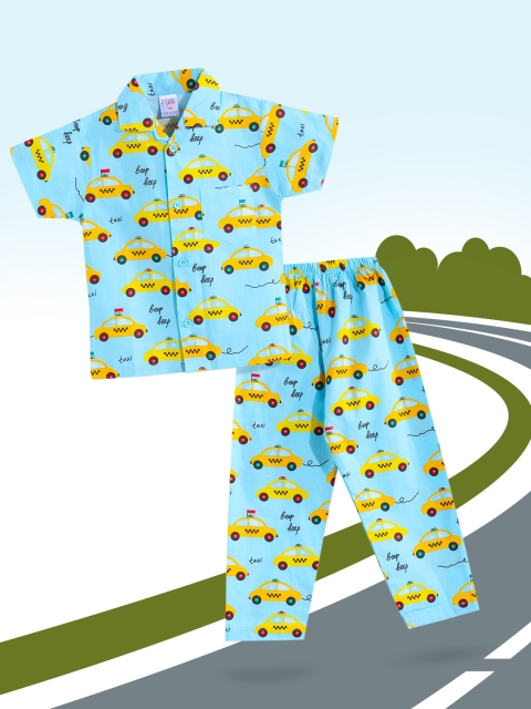 

NAUTI KIDZ Boys Blue & Yellow Printed Pure Cotton Pyjama Set