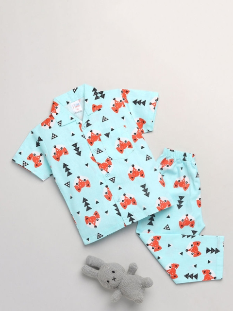 

NAUTI KIDZ Boys Blue & Red Pure Cotton Conversational Print Pyjama Set