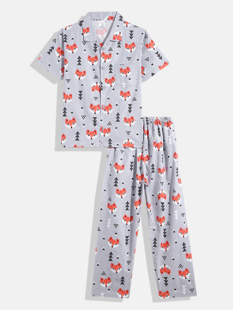

NAUTI KIDZ Boys Grey & Orange Printed Cotton Pyjama Set