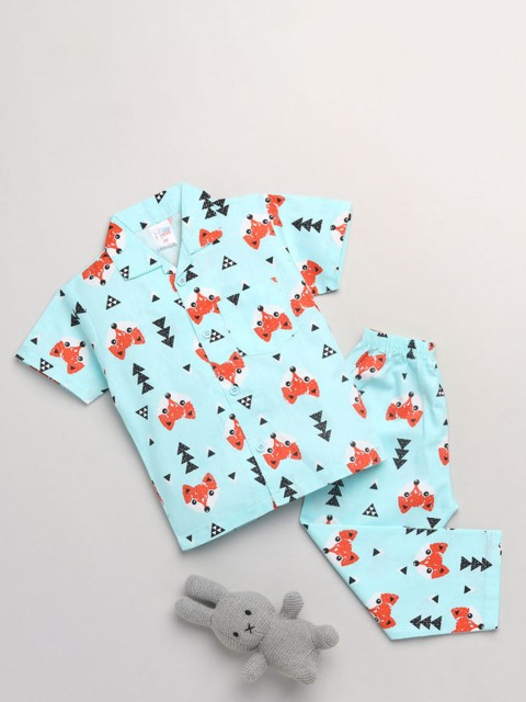 

NAUTI KIDZ Boys Blue & Orange Printed Cotton Pyjama Set