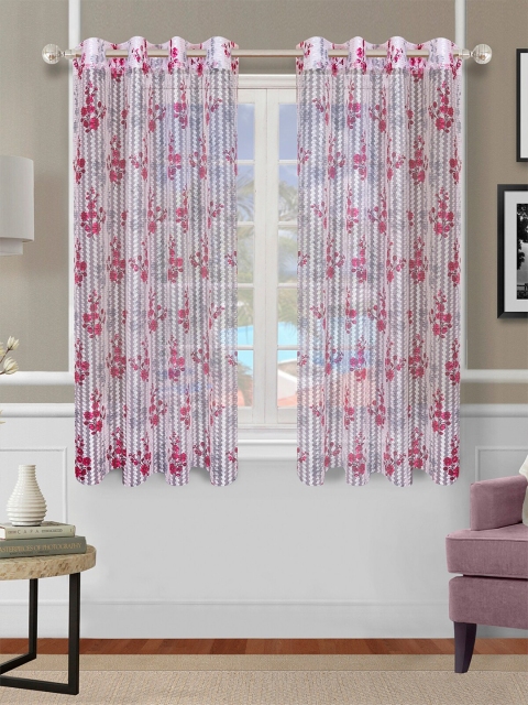 

ROMEE Maroon & Grey Set of 2 Floral Sheer Window Curtain