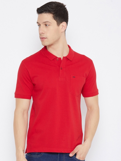 

Okane Men Red Polo Collar Cotton T-shirt