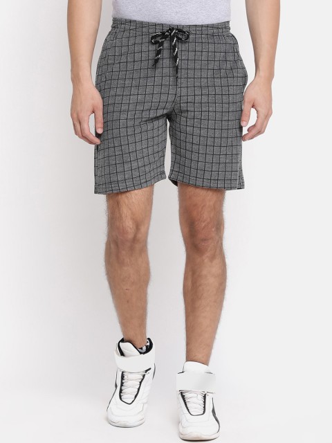 

V2 Value & Variety Men Grey Checked High-Rise Cotton Sports Shorts