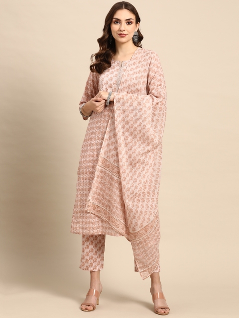 

Prakrti Women White Ethnic Motifs Printed Pure Cotton Kurta with Trousers & With Dupatta