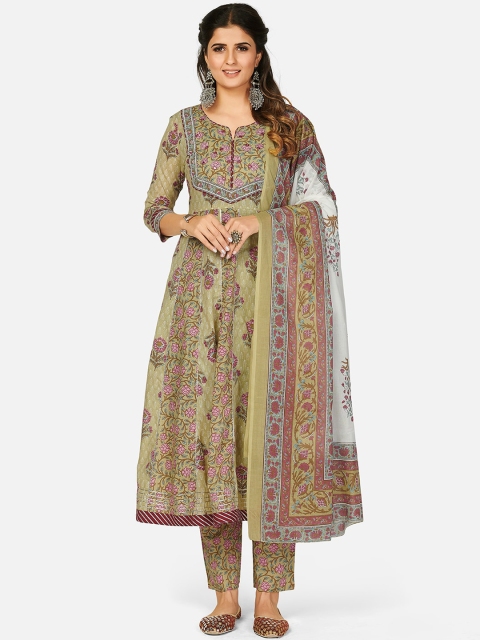 

KALINI Women Green Ethnic Motifs Printed Pure Cotton Kurta with Trousers & With Dupatta