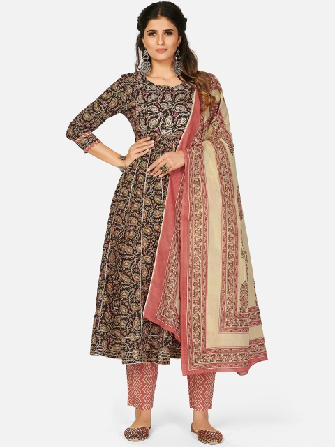 

KALINI Women Peach-Coloured Ethnic Motifs Printed Gotta Patti Pure Cotton Kurta with Trousers & With Dupatta