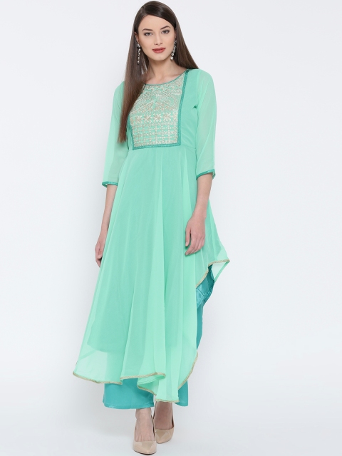

TRISHAA BY PANTALOONS Green Embroidered Flared Kurta with Palazzos