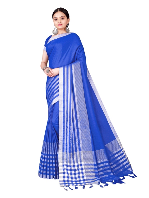 

Florence Women Blue Stripes Printed Cotton Silk Saree
