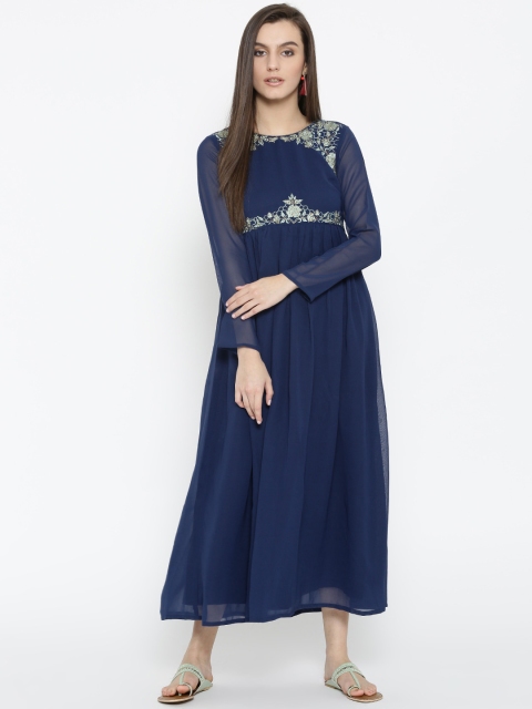 

TRISHAA BY PANTALOONS Women Navy Blue Embroidered Maxi Dress