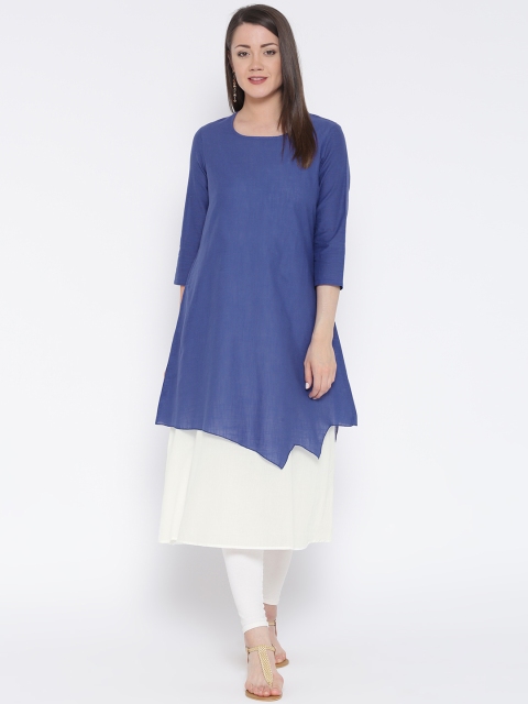 

RANGMANCH BY PANTALOONS Women Blue & White Layered A-Line Kurta