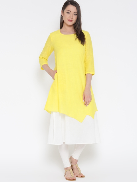 

RANGMANCH BY PANTALOONS Women Yellow Solid Layered A-Line Kurta