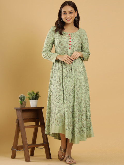 

KEEP CART Green Ethnic Motifs Midi Dress