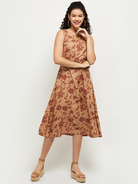 

max Beige Floral Midi Dress