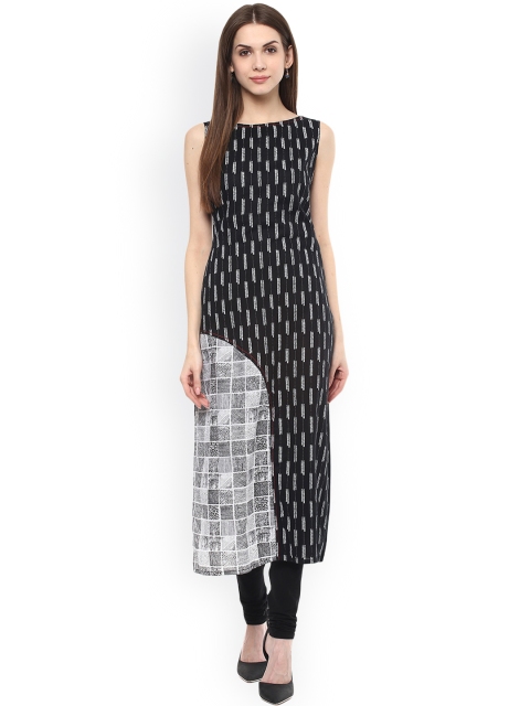 

RANGMANCH BY PANTALOONS Women Black Printed Straight Kurta