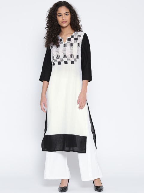 

RANGMANCH BY PANTALOONS Women White Woven Design Straight Kurta