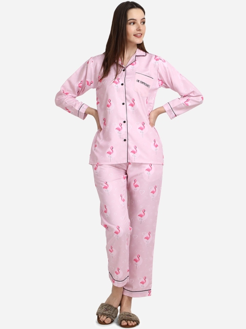 

House of JAMMIES Women Pink & White Printed Night suit