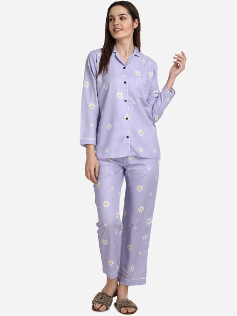 

House of JAMMIES Women Lavender & White Printed Night suit HOJ-7818_S