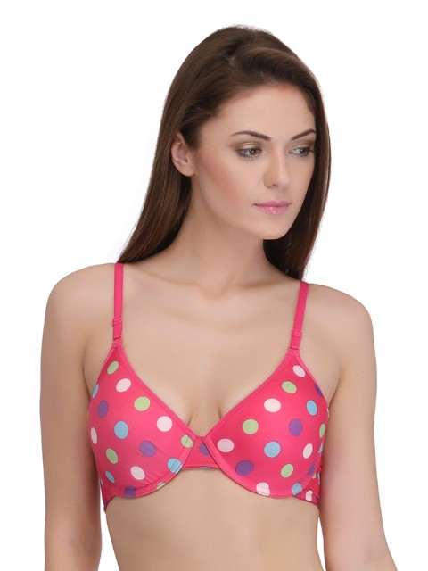 

Clovia Pink Polka Dot Print Medium-Coverage Push-Up Bra BR0676P22