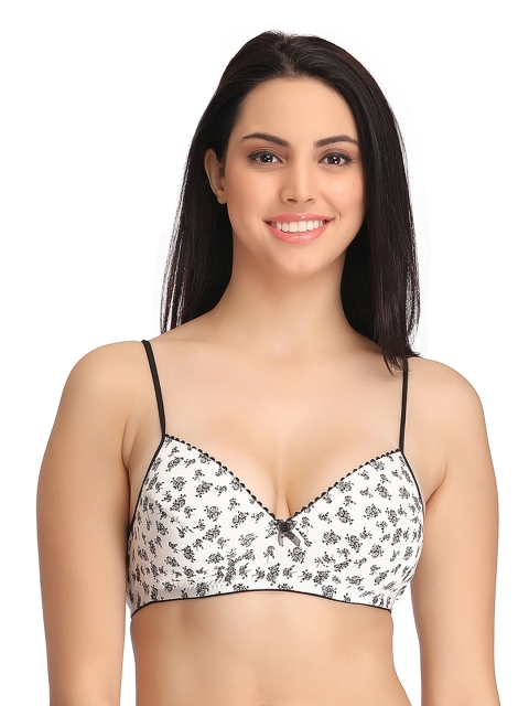 

Clovia White Printed Medium-Coverage Bra BR0776P18