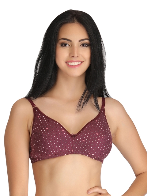 

Clovia Cotton Non-Padded Non-Wired Demi Cup Polka Dot Print Bra, Maroon
