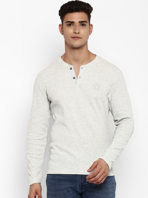 

American Crew Men Grey Melange Henley Neck Cotton T-shirt